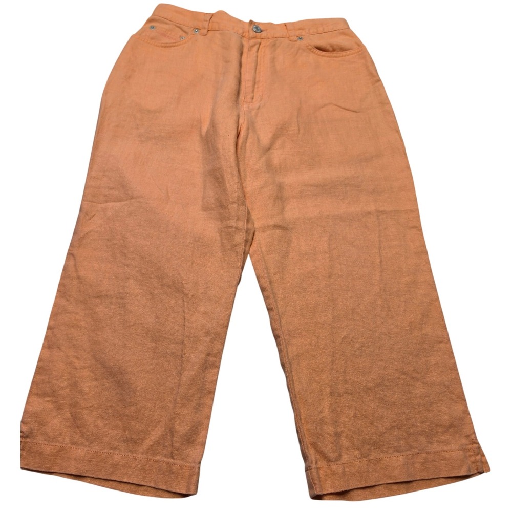 Lauren Ralph Lauren Orange 100% Linen Wide Leg Crop Pants Womens 8P Petite